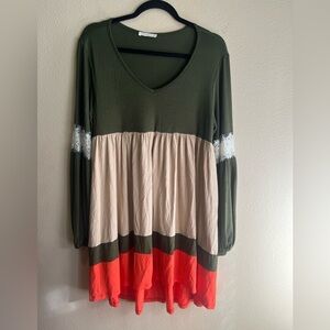 Reborn J Olive and Red V-Neck Tunic